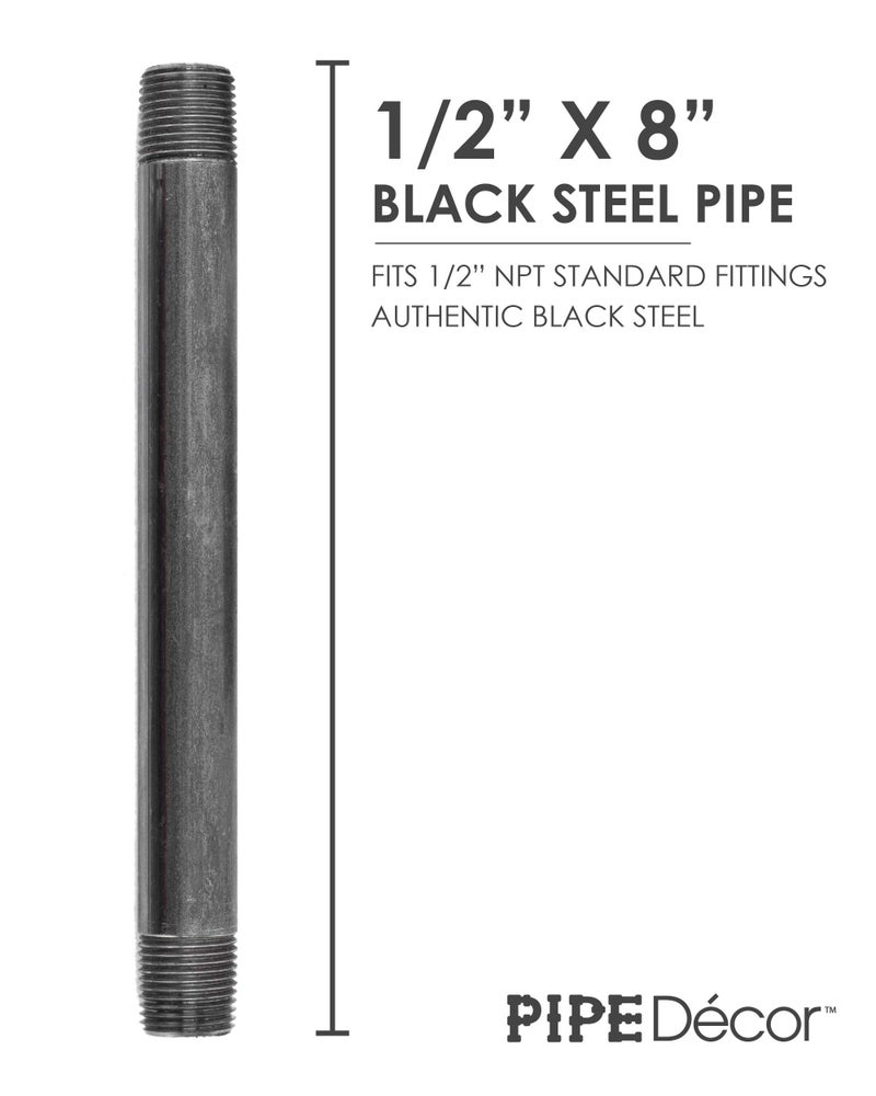PIPE DECOR PIPE DÃ‰COR 1/2â€ x 8â€ Malleable Cast Iron Pipe Nipple, Pre Cut Connectors, Industrial Steel Grey Fits Standard Half Inch Black Threaded Pipes Nipples and Fittings, Build Vintage DIY Furniture, 6 Pack - Image 2